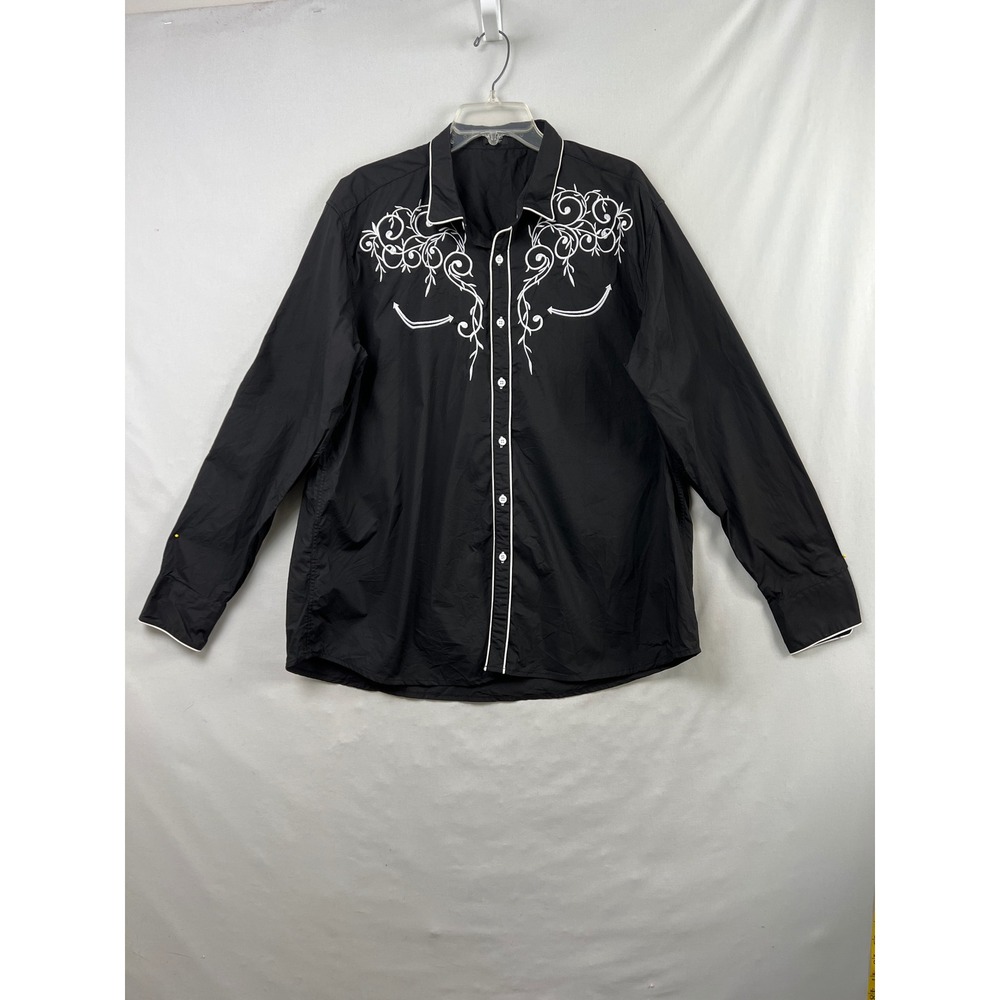 Coofandy Western Shirt Mens XXL Black White Embroidered Floral Contrast Piping